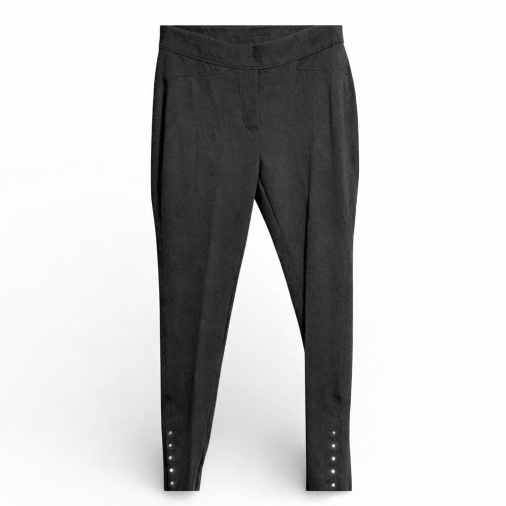 Chico’s Charcoal Gray Ponte Knit Slim Ankle Pants Stud Hem Pull On Sz US 8 (1) - Picture 3 of 6